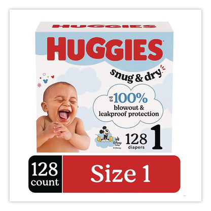 Snug and Dry Diapers, Size 1, 8 lbs to 14 lbs, 128/Carton