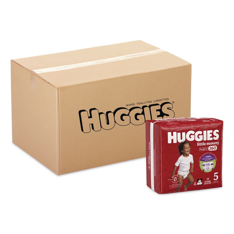 Little Movers HuggFit 360 Degree, Size 5, Over 27 lbs, Disney Design, 19 Diapers/Pack, 4 Packs/Carton