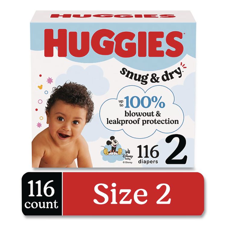 Snug and Dry Diapers, Size 2, 12 lbs to 18 lbs, 116/Carton