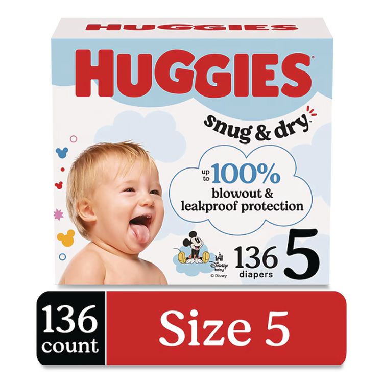Snug and Dry Diapers, Size 5, 27 plus lbs, 136/Carton