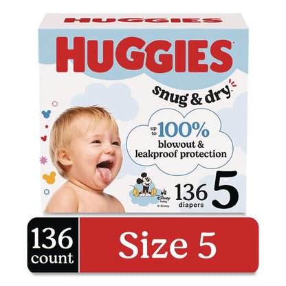 Snug and Dry Diapers, Size 5, 27 plus lbs, 136/Carton