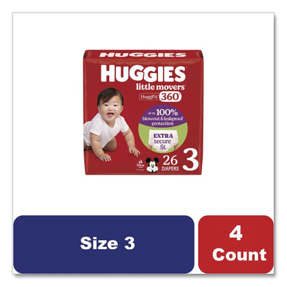 Little Movers HuggFit 360 Degree, Size 3, 16 lbs to 28 lbs, Disney Design, 26 Diapers/Pack, 4 Packs/Carton