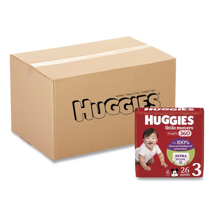 Little Movers HuggFit 360 Degree, Size 3, 16 lbs to 28 lbs, Disney Design, 26 Diapers/Pack, 4 Packs/Carton