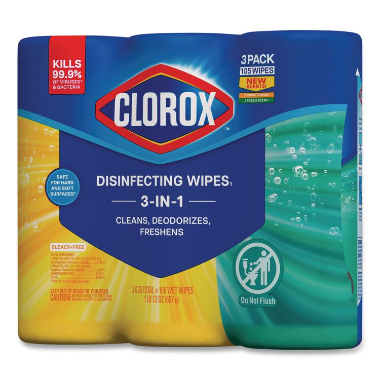 Disinfecting Wipes, Cleaning Wipes, 1-Ply, 7 x 8, Fresh Scent/Citrus Blend, 35/Canister, 3/Pack, 5 Packs/Carton