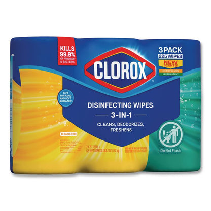 Disinfecting Wipes, Bleach Free Cleaning Wipes, 1-Ply, 7 x 8, Fresh Scent/Citrus Blend, White, 75/Canister, 3/Pack, 4/Carton