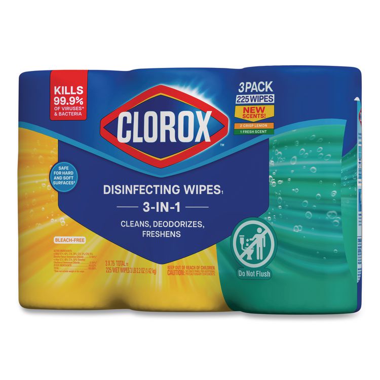 Disinfecting Wipes, Bleach Free Cleaning Wipes, 1-Ply, 7 x 8, Fresh Scent/Citrus Blend, White, 75/Canister, 3/Pack, 4/Carton