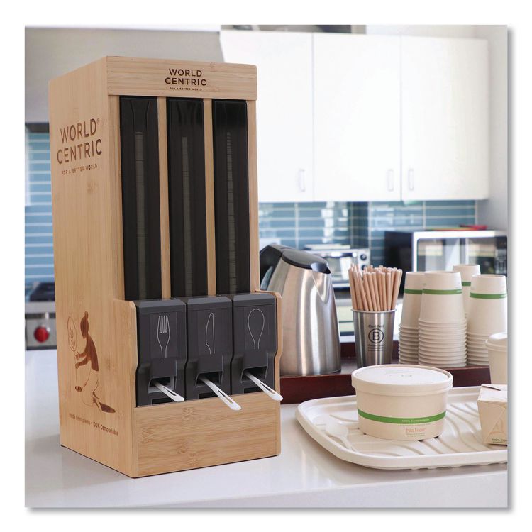 Cutlery Dispenser, Holds Forks/Knives/Spoons, 10.2 x 8.5 x 21.1, Natural