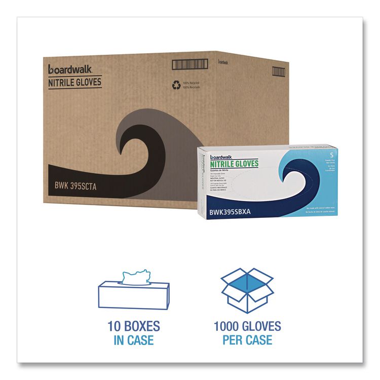 Blue Disposable Nitrile Gloves, 370 Series, Powder-Free, Large, 3 mil Thick, 9.5" Long, Blue, 100/Box, 10 Boxes/Carton