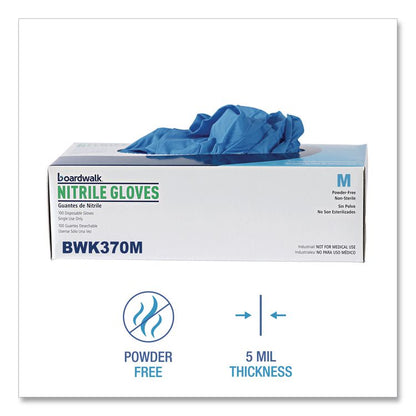 Blue Disposable Nitrile Gloves, 370 Series, Powder-Free, Medium, 3 mil Thick, 9.5" Long, Blue, 100/Box, 10 Boxes/Carton