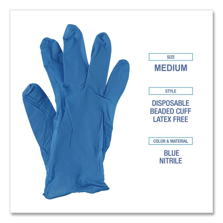 Blue Disposable Nitrile Gloves, 370 Series, Powder-Free, Medium, 3 mil Thick, 9.5" Long, Blue, 100/Box, 10 Boxes/Carton