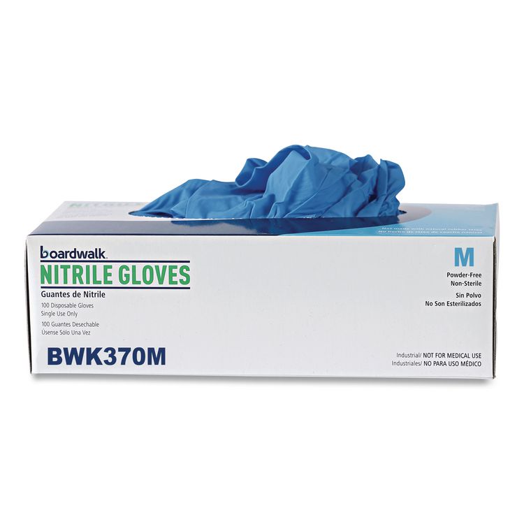 Blue Disposable Nitrile Gloves, 370 Series, Powder-Free, Medium, 3 mil Thick, 9.5" Long, Blue, 100/Box, 10 Boxes/Carton