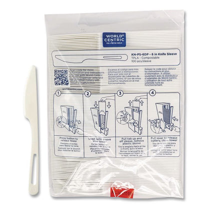 Cutlery Dispenser Refills, Knife, Plastic, Light Beige, 100/Bag, 10 Bags/Carton