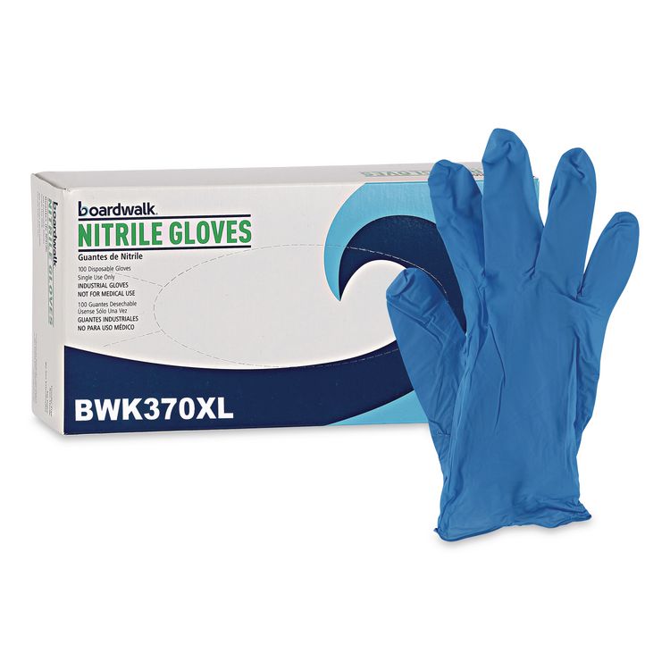 Blue Disposable Nitrile Gloves, 370 Series, Powder-Free, X-Large, 3 mil Thick, 9.5" Long, Blue, 100/Box, 10 Boxes/Carton