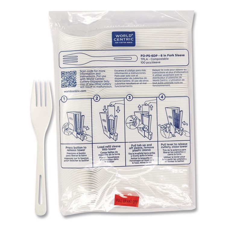 Cutlery Dispenser Refills, Fork, Plastic, Light Beige, 100/Bag, 10 Bags/Carton