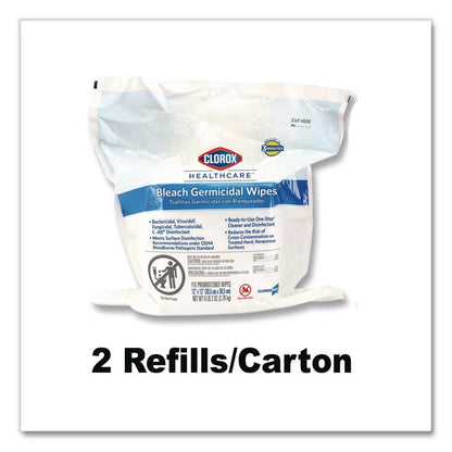 Bleach Germicidal Wipes, 1-Ply, 12 x 12, Unscented, White, 110/Refill, 2 Refills/Carton