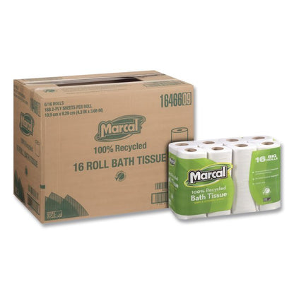 100% Recycled Two-Ply Bath Tissue, Septic Safe, White, 168 Sheets/Roll, 96 Rolls/Carton