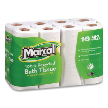 100% Recycled Two-Ply Bath Tissue, Septic Safe, White, 168 Sheets/Roll, 96 Rolls/Carton