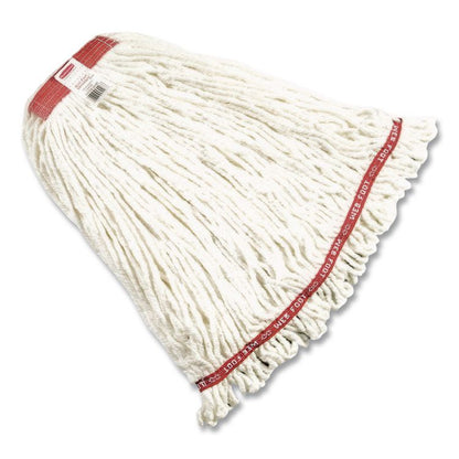 Web Foot Shrinkless Looped-End Wet Mop Head, Cotton/Synthetic, Large, White, 1" White Headband