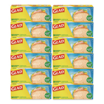 Zipper Food Storage Plastic Sandwich Bags, 6.63 x 5.88, Clear, 50 Bags/Box, 12 Boxes/Carton