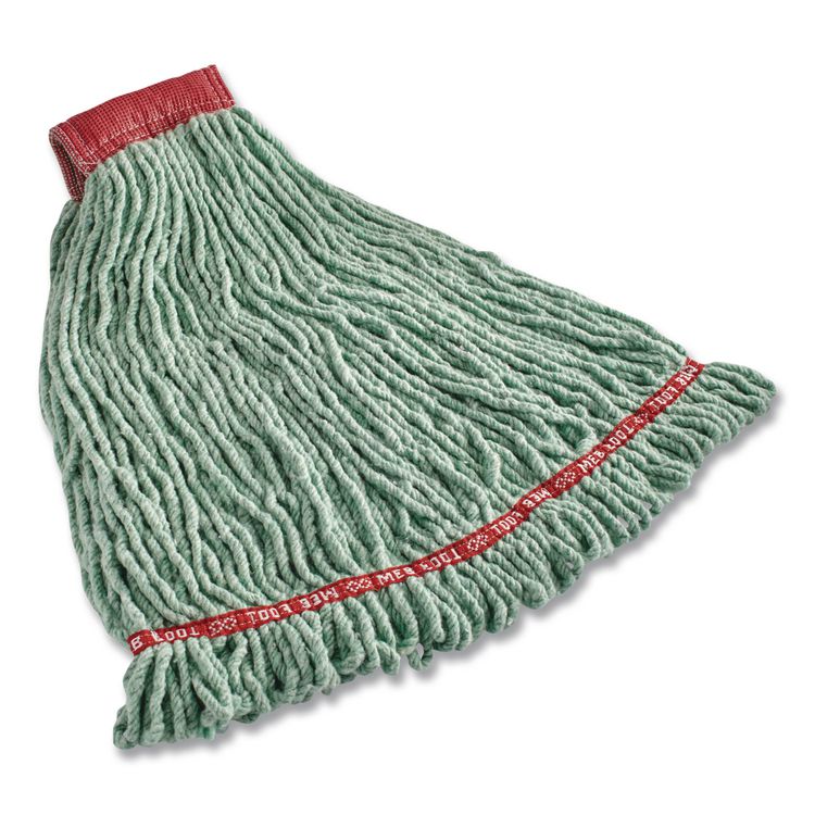 Web Foot Shrinkless Looped-End Wet Mop Head, Cotton/Synthetic, Large, Green, 5" Red Headband