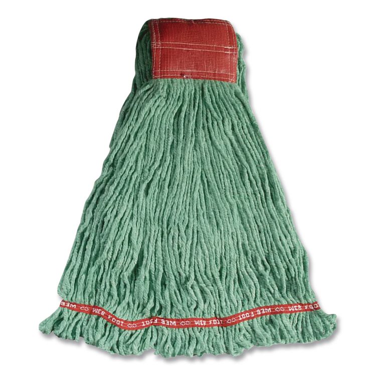 Web Foot Shrinkless Looped-End Wet Mop Head, Cotton/Synthetic, Large, Green, 5" Red Headband