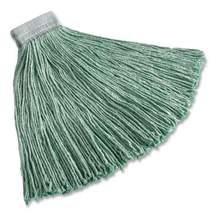 Non-Launderable Cotton/Synthetic Cut-End Wet Mop Heads, 24 oz, Green, 5" White Headband