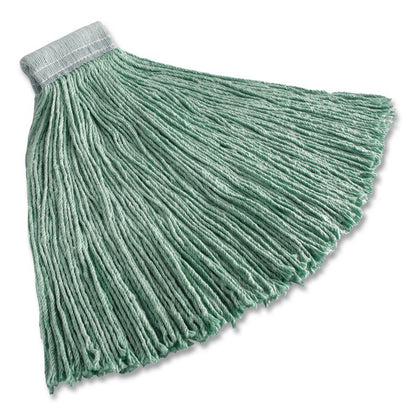 Non-Launderable Cotton/Synthetic Cut-End Wet Mop Heads, 24 oz, Green, 5" White Headband