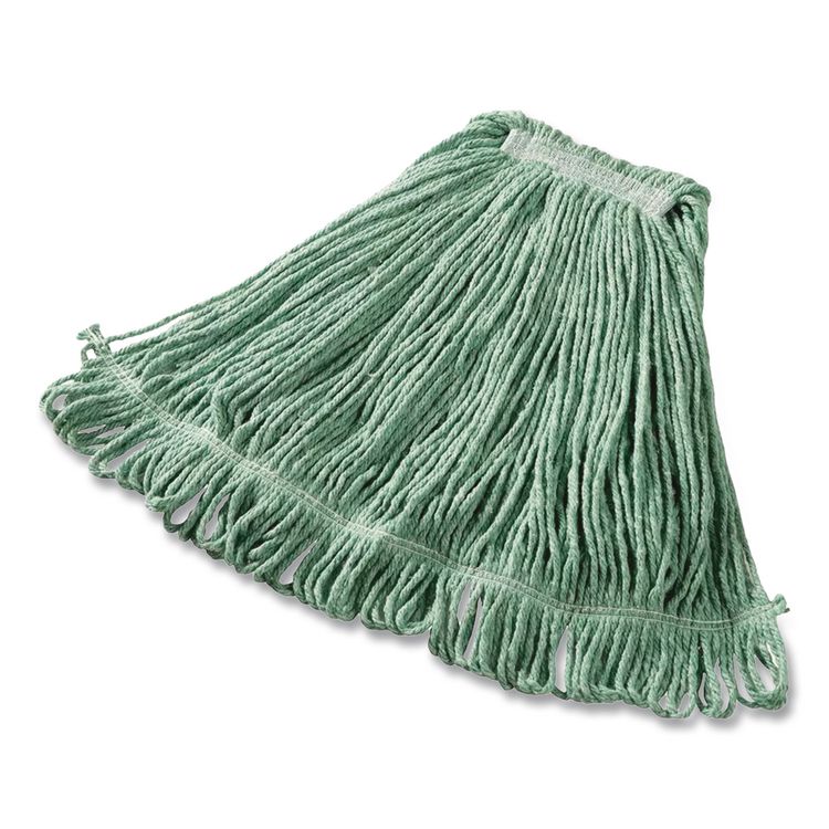 Non-Launderable Cotton/Synthetic Cut-End Wet Mop Heads, 24 oz, Green, 5" White Headband