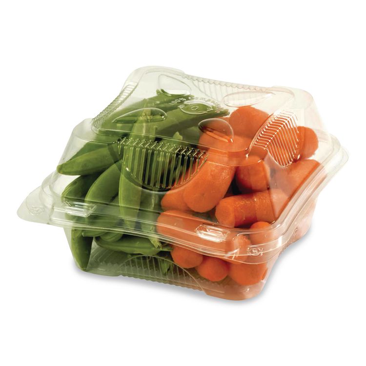 PLA Hinged Clamshells, 19 oz, 5.9 x 6.4 x 3.5, Clear, Plastic, 500/Carton