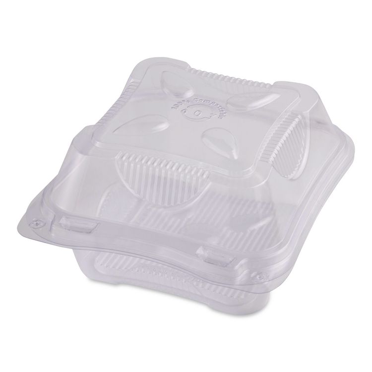 PLA Hinged Clamshells, 19 oz, 5.9 x 6.4 x 3.5, Clear, Plastic, 500/Carton