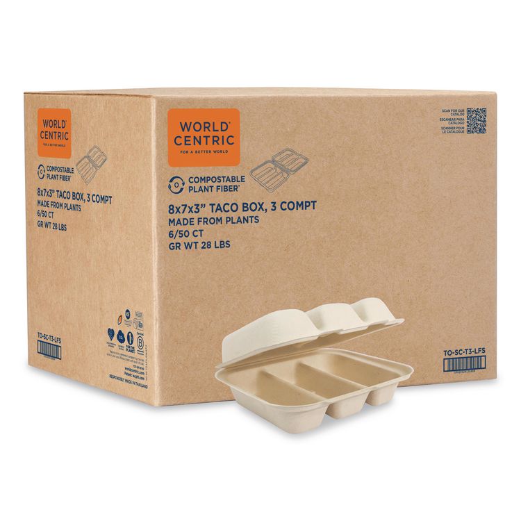 Fiber Hinged Takeout Containers, 8.8 x 8.2 x 2.9, Natural, Paper, 300/Carton