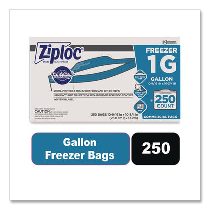 Zipper Freezer Bags, 1 gal, 2.7 mil, 10.56" x 10.75", Clear, 250/Carton