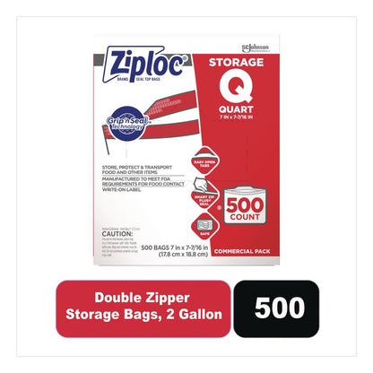 Double Zipper Storage Bags, 2 gal, 1.75 mil, 15" x 13", Clear, 100/Carton
