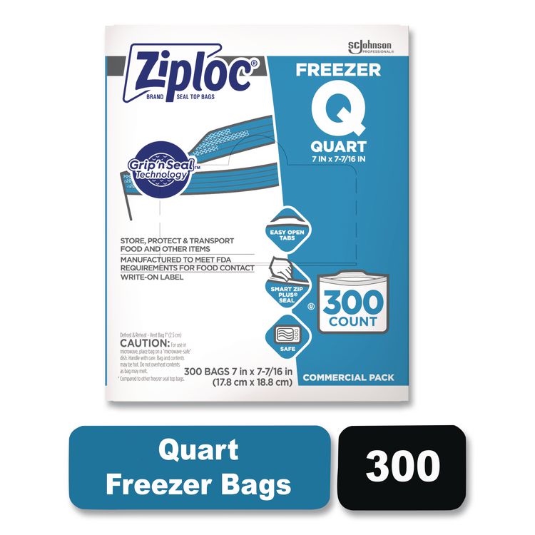 Zipper Freezer Bags, 32 oz, 2.7 mil, 7" x 7.75", Clear, 300/Carton