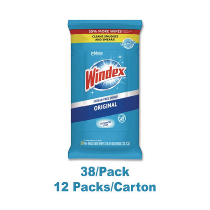 Glass and Surface Wet Wipe, Cloth, 7 x 8, Unscented, White, 38/Pack, 12 Packs/Carton