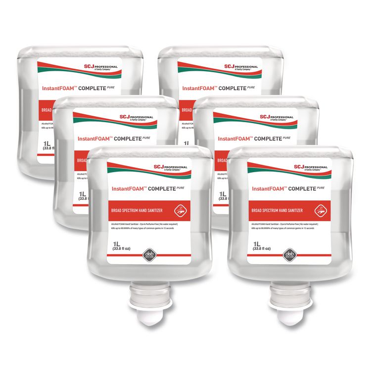 InstantFOAM COMPLETE PURE Alcohol Hand Sanitizer, 1 L Refill, Fragrance-Free, 6/Carton
