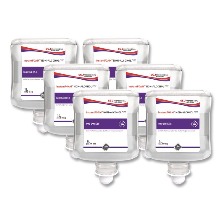 InstantFOAM Non-Alcohol PURE Hand Sanitizer, 1 L Refill Cartridge, Unscented, 6/Carton