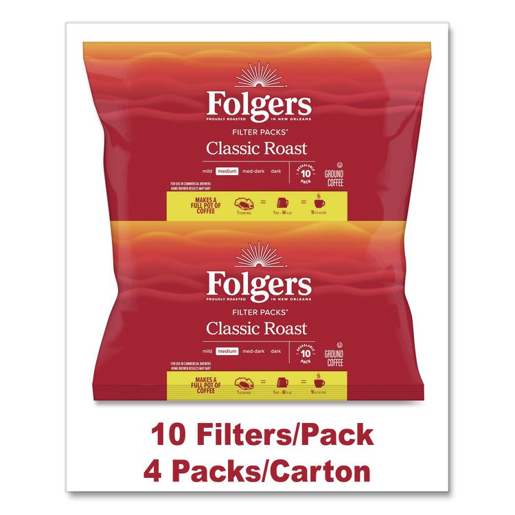 Coffee Filter Packs, Classic Roast, 0.9 oz, 10 Filters/Pack, 4 Packs/Carton