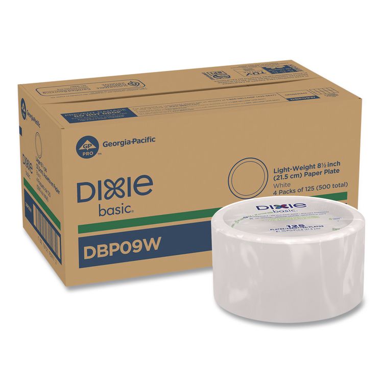 Paper Dinnerware, Plate, 8.5" dia, White, 125/Pack, 4/Carton