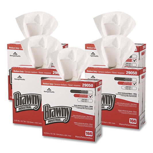Medium Duty Scrim Reinforced Wipers, 4-Ply, 9.25 x 16.69, Unscented, White, 166/Box, 5 Boxes/Carton