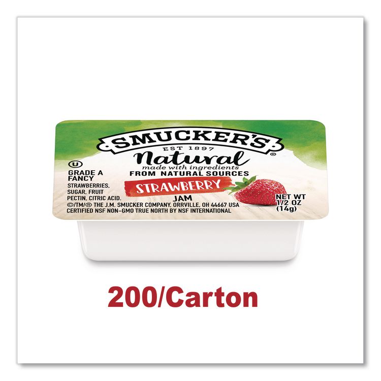 Smuckers 1/2 Ounce Natural Jam, Strawberry, 0.5 oz Container, 200/Carton