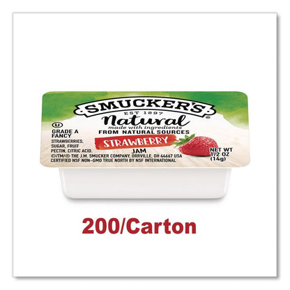 Smuckers 1/2 Ounce Natural Jam, Strawberry, 0.5 oz Container, 200/Carton