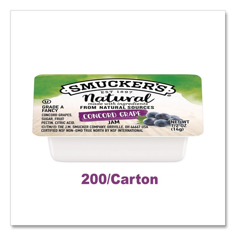 Smuckers 1/2 Ounce Natural Jam, 0.5 oz Container, Concord Grape, 200/Carton