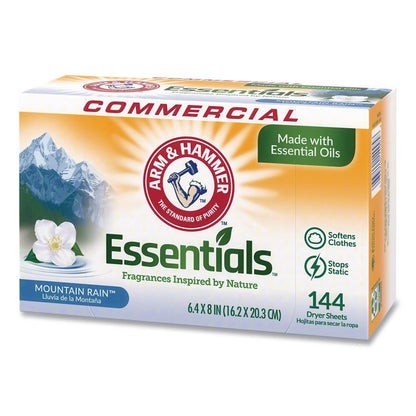 Essentials Dryer Sheets, Mountain Rain Scent, 144 Sheets/Box, 6 Boxes/Carton