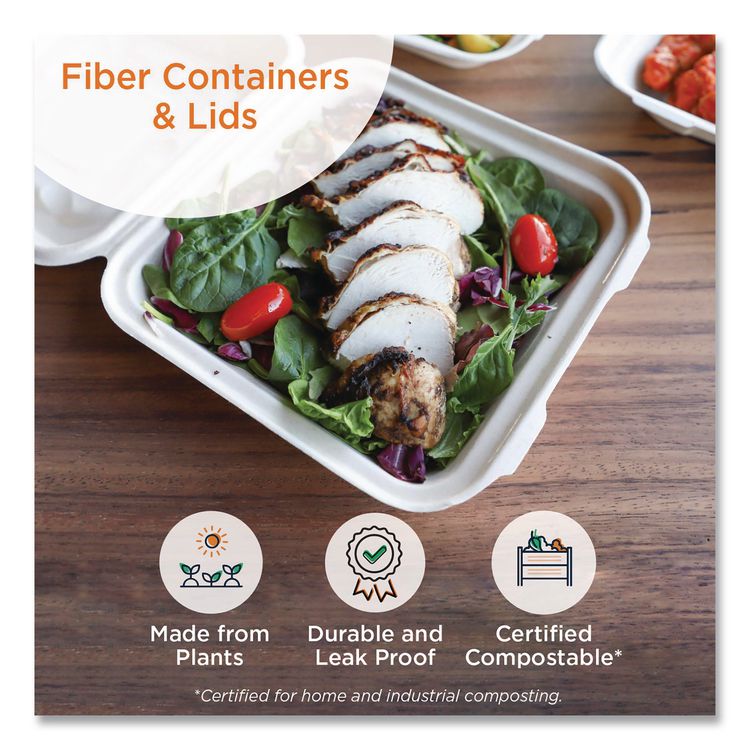 PLA Lids for TRSC60 Fiber Containers, 7.8 x 10.2 x 0.5, Clear, Plastic, 400/Carton