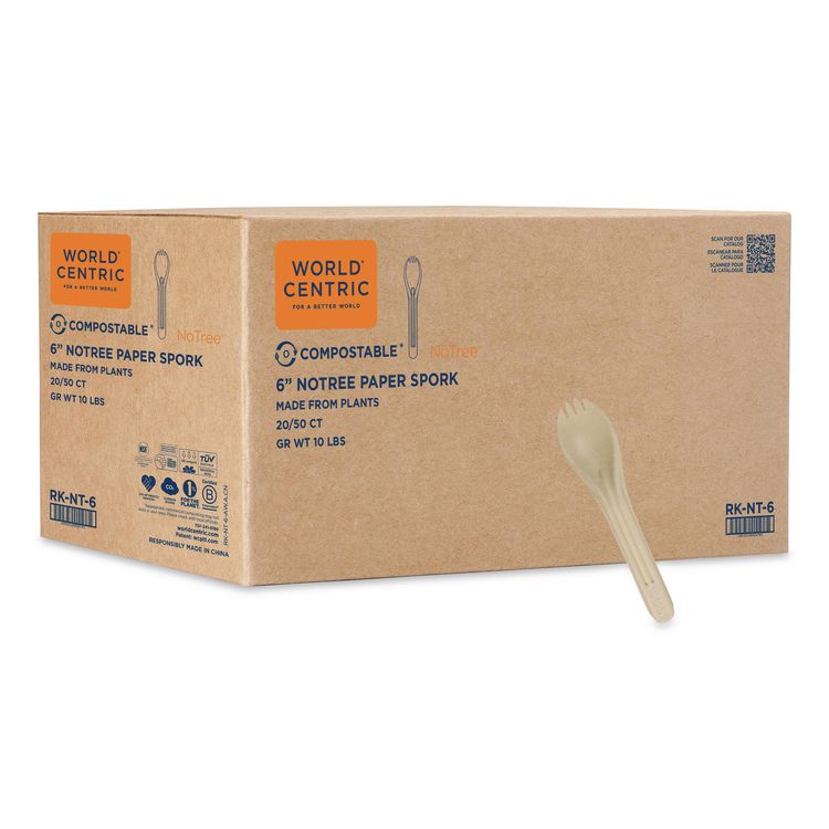 NoTree Cutlery, Light Mediumweight, Spork, Paper, Natural, 1,000/Carton