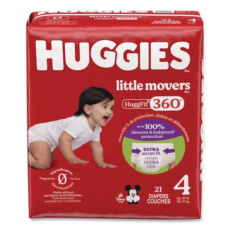 Little Movers HuggFit 360 Degree, Size 4, 22 lbs to 37 lbs, Disney Design, 21 Diapers/Pack, 4 Packs/Carton