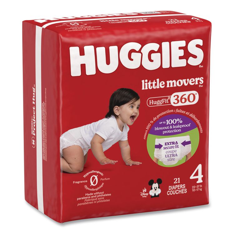 Little Movers HuggFit 360 Degree, Size 4, 22 lbs to 37 lbs, Disney Design, 21 Diapers/Pack, 4 Packs/Carton