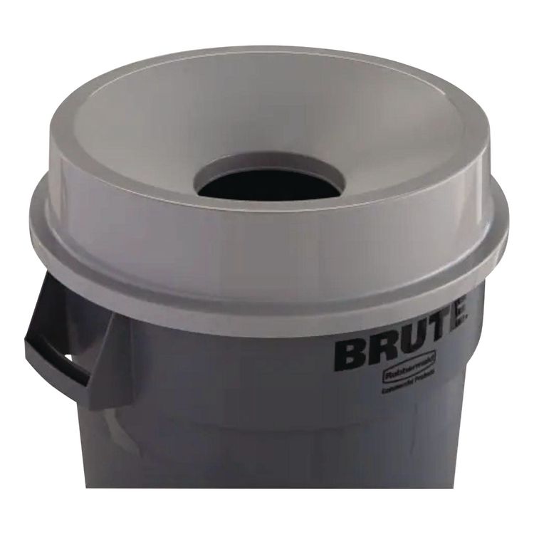 Round BRUTE Funnel Top Receptacle, For 32-Gallon Containers, 22.38" Diameter x 5h, Gray