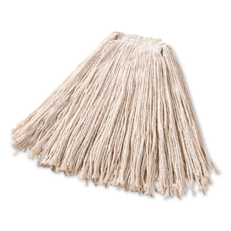 Non-Launderable Premium Cut-End Cotton Wet Mop Head, 24 oz, White, 1" White Band, 12/Carton